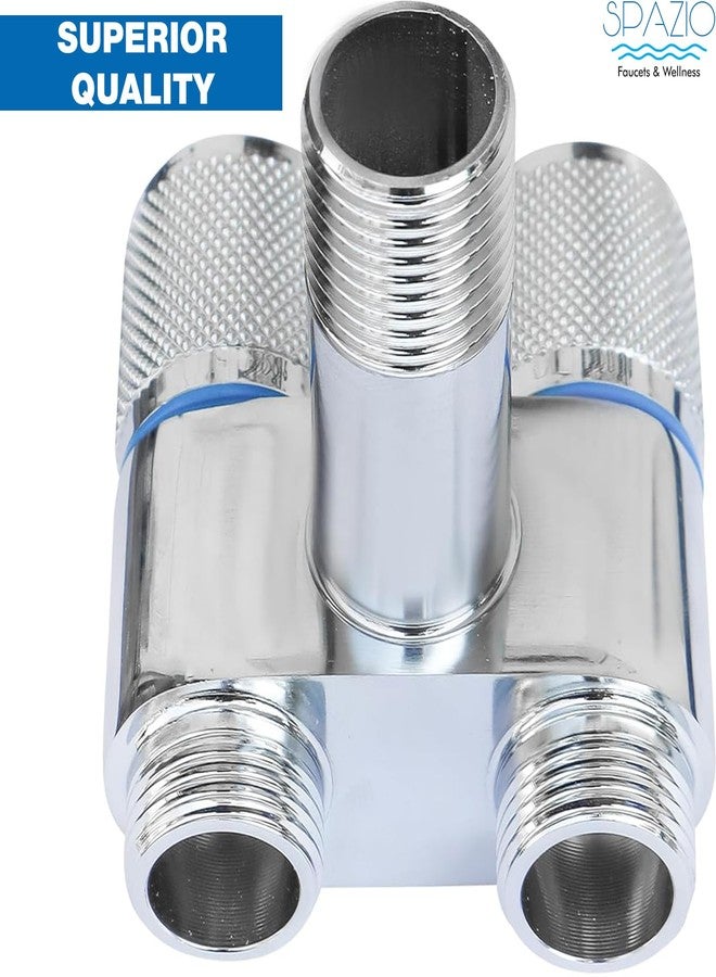 SPAZIO صنبور زاوية 2 في 1 من SPAZIO، فضي | صمام زاوية | صمام زاوية ثنائي الاتجاه (عبوة من قطعة واحدة) لحنفيات الحمام/حوض الغسيل ذات حافة جدارية، صنبور زاوية (نوع تركيب جداري) نحاسي - Image 4